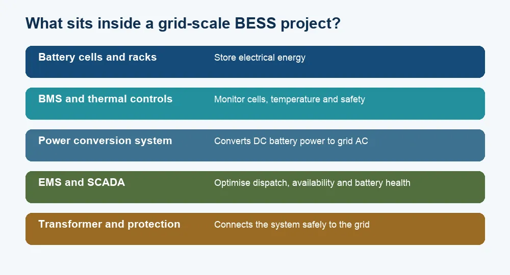 The operating layers inside a grid-scale battery energy storage project