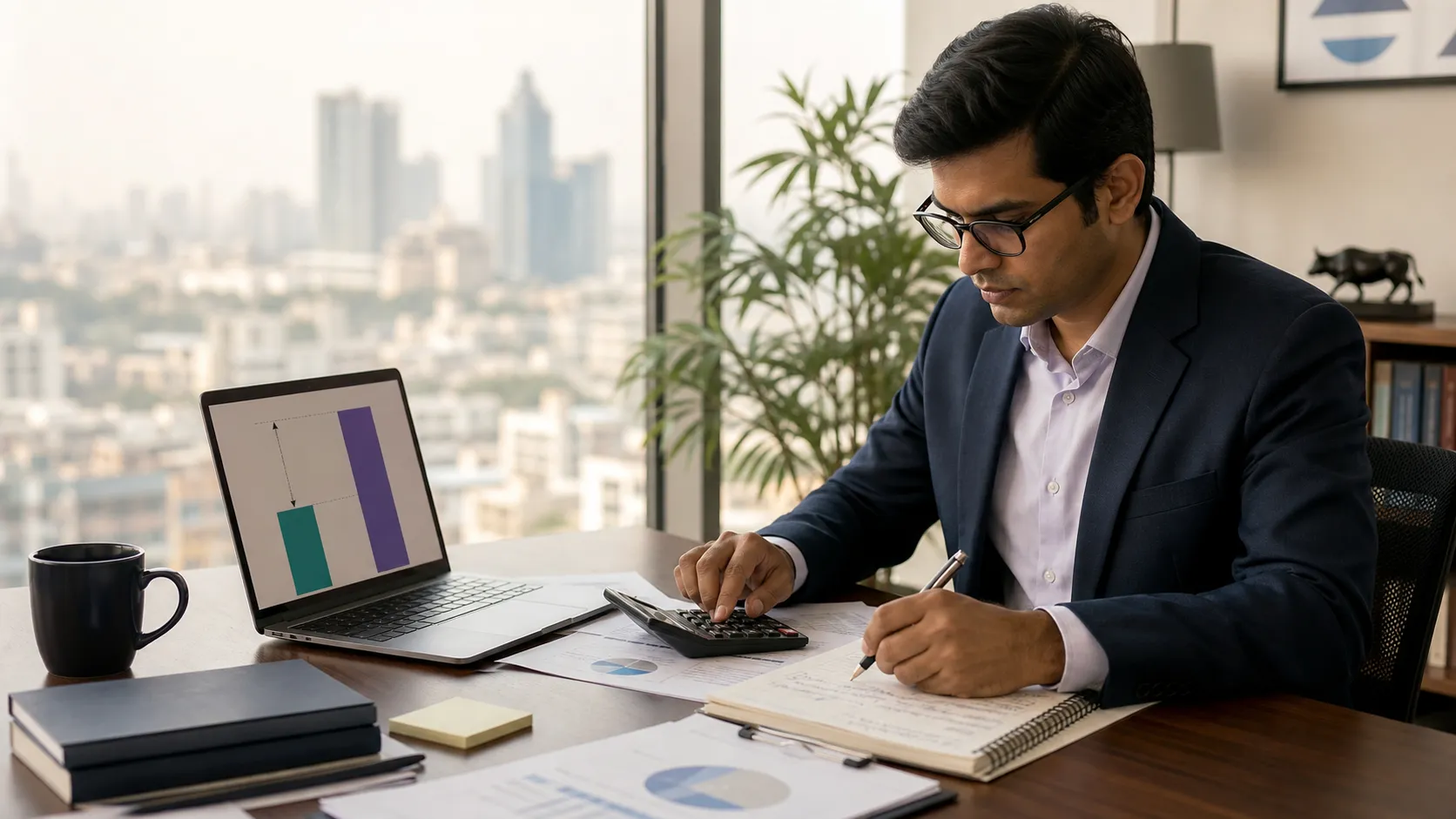 Indian equity analyst comparing estimated intrinsic value with a lower market price