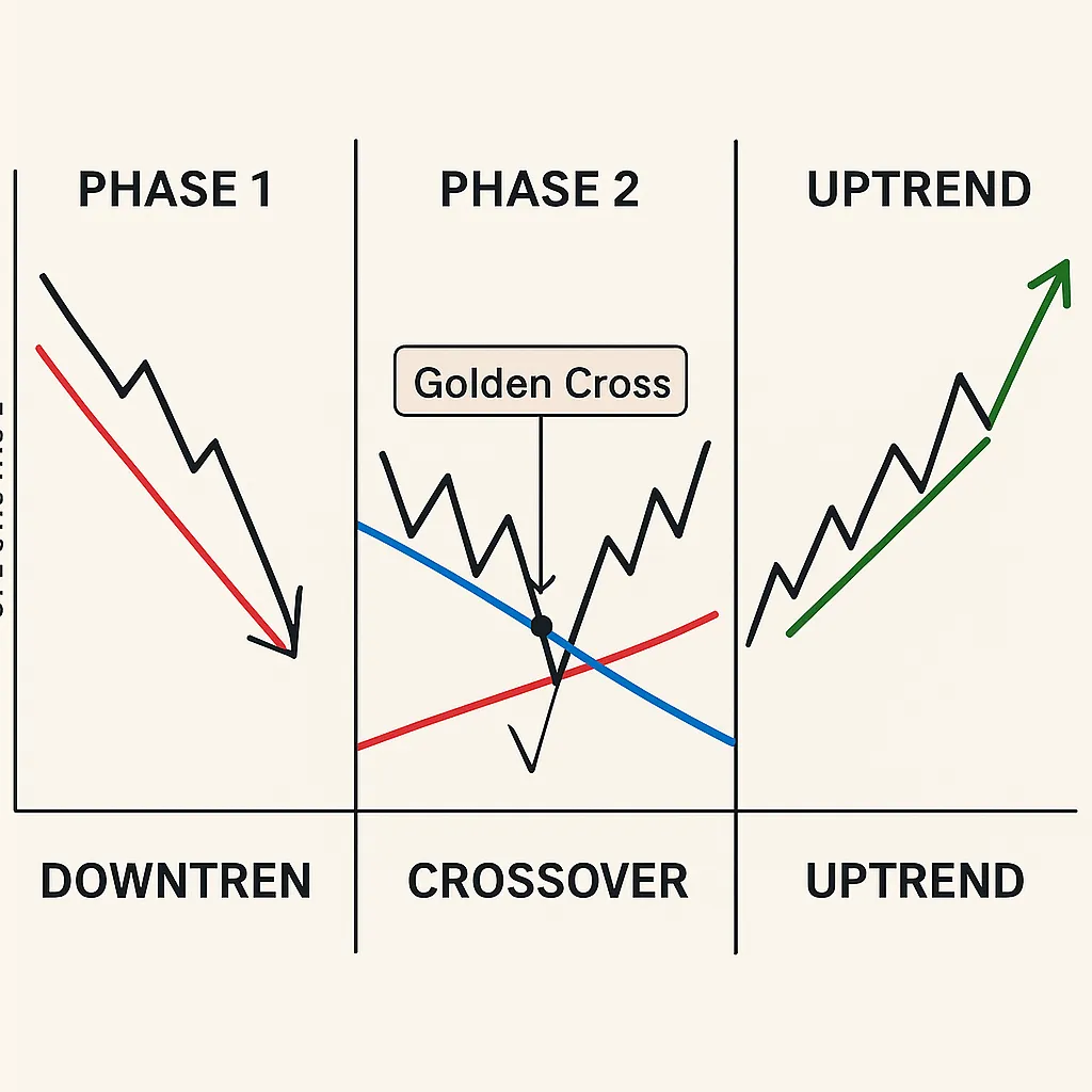 Three phases of a Golden Cross illustrated